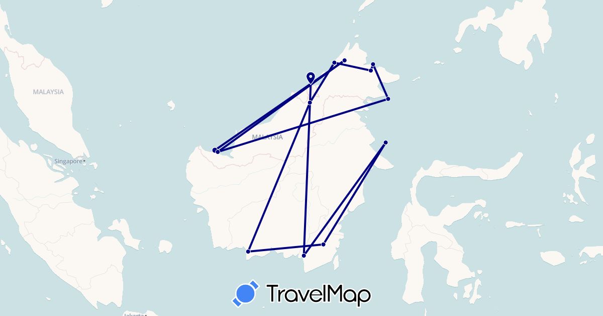 TravelMap itinerary: driving in Brunei, Indonesia, Malaysia (Asia)